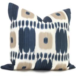 Blue Tan Kandira Ikat Pillow Cover - Schumacher Accent - thumbnail 1