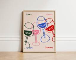 Cheers Glasses Print, Cin Poster Art Kitchen Prints, Bar Cart Wall Decor, Colourful Drinks, Art, Unframed - thumbnail 1
