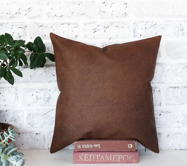 Rustic Brown Faux Leather Pillow Cover 16x16 Sofa Decor - image 1