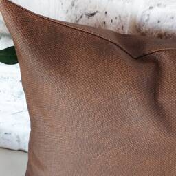 Rustic Brown Faux Leather Pillow Cover 16x16 Sofa Decor - thumbnail 3