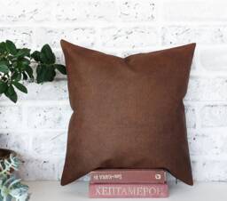 Rustic Brown Faux Leather Pillow Cover 16x16 Sofa Decor - thumbnail 1