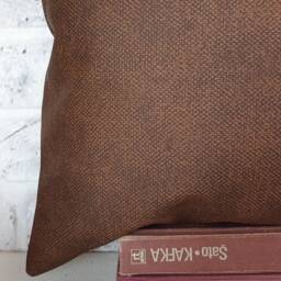 Rustic Brown Faux Leather Pillow Cover 16x16 Sofa Decor - thumbnail 2