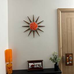 Mid Century Modern Starburst Wall Art Teak Rays, Chrome & Lucite - thumbnail 4