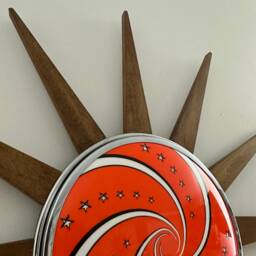 Mid Century Modern Starburst Wall Art Teak Rays, Chrome & Lucite - thumbnail 3