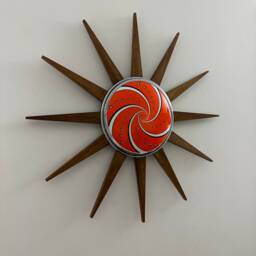 Mid Century Modern Starburst Wall Art Teak Rays, Chrome & Lucite - thumbnail 2