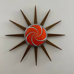 Mid Century Modern Starburst Wall Art Teak Rays, Chrome & Lucite - thumbnail 1