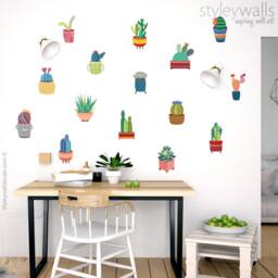Colorful Cactus Wall Decal, Cacti Decor, Pots Sticker, Decals For Home Potted - thumbnail 4