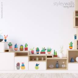 Colorful Cactus Wall Decal, Cacti Decor, Pots Sticker, Decals For Home Potted - thumbnail 2