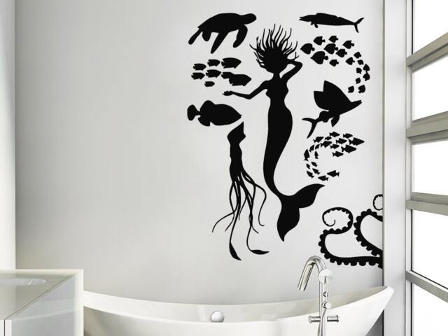 Wall Decals Sea Ocean Fish Turtle Octopus Mermaid Decal Vinyl Sticker Bathroom Nursery Home Decor Art Mural Ms694 - image 1