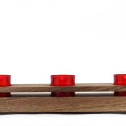Handmade Walnut Wood Triple Candlestick Holder With Brass Accents - thumbnail 3