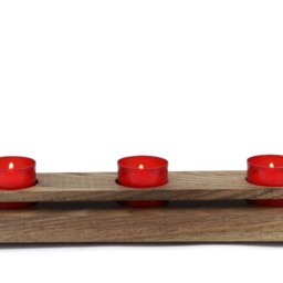 Handmade Walnut Wood Triple Candlestick Holder With Brass Accents - thumbnail 2