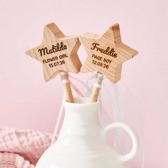 Personalised Wooden Star Wand Keepsake - Flower Girl Page Boy Gift - image 1