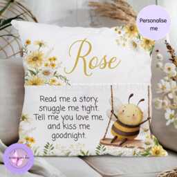 Personalised Bee Reading Cushion With Pocket, Bedtime Story Pillow, Daisy Nursery Cushion, Custom Name Kids Gift