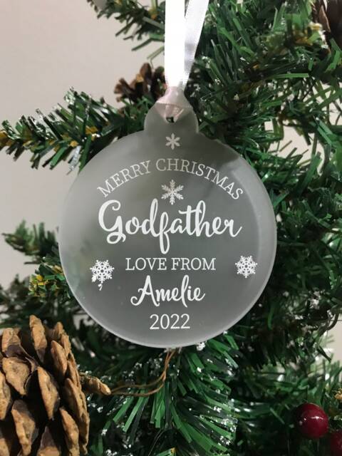 Personalised Godfather Christmas Tree Decoration - Frosted - image 1
