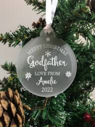 Personalised Godfather Christmas Tree Decoration - Frosted - thumbnail 1