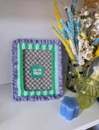 Crochet Picture Frame Striped Ruffle Border, Dopamine Decor - thumbnail 1
