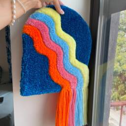 Hand Made Tufted Rug - Rainbow Waterfall Home Creative Aesthetic Decor Real Handmade Round Wall Carpet Pictire 100% Acrylic - thumbnail 3