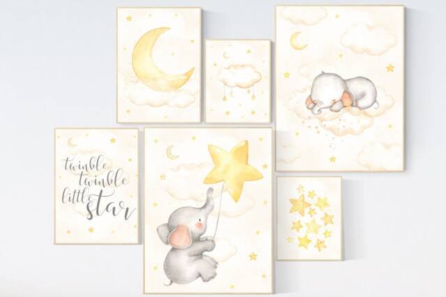 Elephant Nursery Decor Neutral Baby Wall Art Prints - image 1