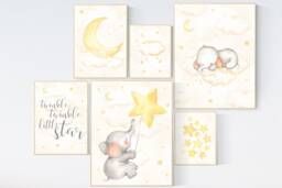 Elephant Nursery Decor Neutral Baby Wall Art Prints - thumbnail 1