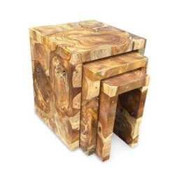 Teak Root Nest Of 3 Square Tables 45cm