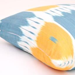 Blue Orange Ikat Pillow Cover, Handloom Cotton Cushion - 20x20 - thumbnail 3