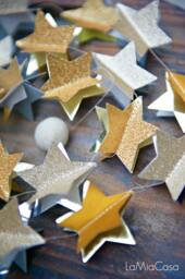 Christmas Decor, Holiday Modern Christmas, Gold Star Garland, Mantle, Traditional Holidayunique Gift - thumbnail 1