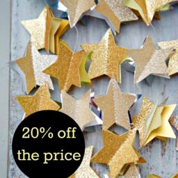 Christmas Decor, Holiday Modern Christmas, Gold Star Garland, Mantle, Traditional Holidayunique Gift - thumbnail 3