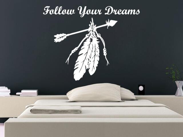 Dreamcatcher Wall Decals Quote Follow Your Dreams Vinyl Sticker Feather Arrow Boho Bedding Dream Catcher Decal Bedroom Bohemian Ms764 - image 1