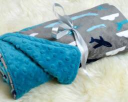 Aviator Baby Blanket, Teal Airplane Minky Cuddle Fabric, Shower Gift, Usa Handcrafted - thumbnail 2
