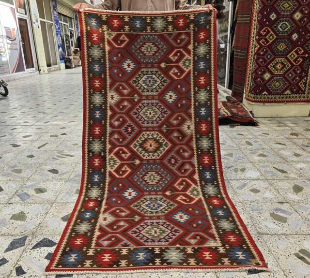 Handmade Afghan Kilim Rug Tribal Geometric Wool Runner, 6.2 X 3.2 Ft - image 1