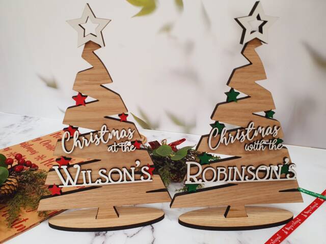 Personalized Wooden Christmas Tree Family Name Ornament - image 1