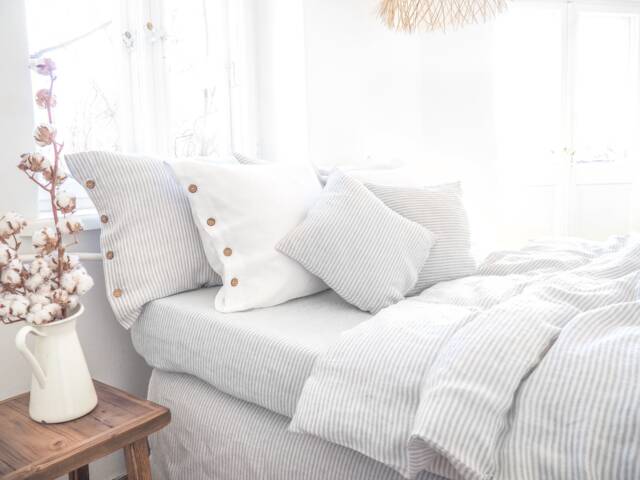 Grey Striped Linen Duvet Cover - Soft Stonewashed Natural Bedding, Queen & King Sizes - image 1