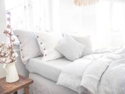 Grey Striped Linen Duvet Cover - Soft Stonewashed Natural Bedding, Queen & King Sizes - thumbnail 1