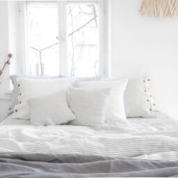 Grey Striped Linen Duvet Cover - Soft Stonewashed Natural Bedding, Queen & King Sizes - thumbnail 3