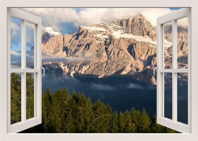 Mountain Wall Decal, Sticker, Alpes 3D Window Nature Animals Frame Home Decor