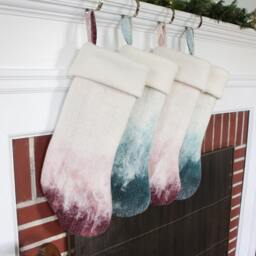 Wool Christmas Stockings, Blush With Burgundy, Emerald Mint, Thick & Cozy - thumbnail 3