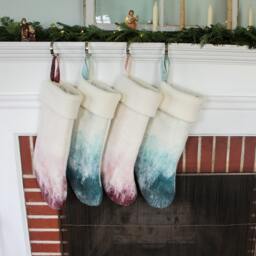 Wool Christmas Stockings, Blush With Burgundy, Emerald Mint, Thick & Cozy - thumbnail 2