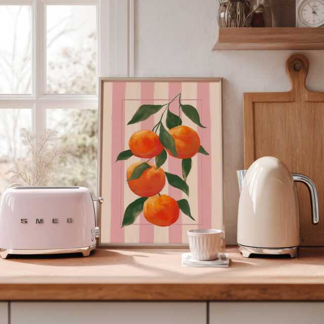 Pink Pantry Oranges - Citrus Wall Art Kitchen Print Vintage Style Fruit Illustration - image 1