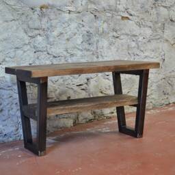 Handmade Reclaimed Wood Hallway Bench Industrial Steel Frame Shoe Rack - thumbnail 2