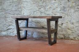 Handmade Reclaimed Wood Hallway Bench Industrial Steel Frame Shoe Rack