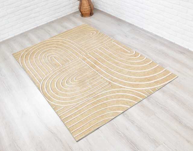 Rug - Geometric Design in Neutral Beige Tones- Oversize Large Medium- Small Area Rugs For Living Room Bedroom Home Scandinavian Decor - image 1