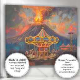 Volcanic Eruption Carnival Carousel Fantasy Landscape Canvas Wall Art Print Decor Picture Ready To Hang - thumbnail 3