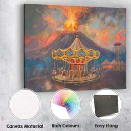 Volcanic Eruption Carnival Carousel Fantasy Landscape Canvas Wall Art Print Decor Picture Ready To Hang - thumbnail 2