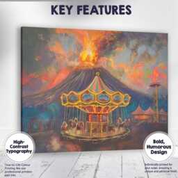 Volcanic Eruption Carnival Carousel Fantasy Landscape Canvas Wall Art Print Decor Picture Ready To Hang - thumbnail 1