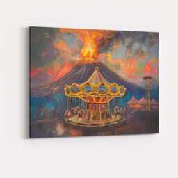 Volcanic Eruption Carnival Carousel Fantasy Landscape Canvas Wall Art Print Decor Picture Ready To Hang - thumbnail 4