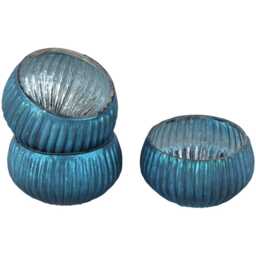 Mini Blue Glass Tea Light Candle Holder X1 - Ribbed & Silver Christmas Xmas Votive T-Light