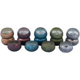 Mini Blue Glass Tea Light Candle Holder X1 - Ribbed & Silver Christmas Xmas Votive T-Light - thumbnail 3