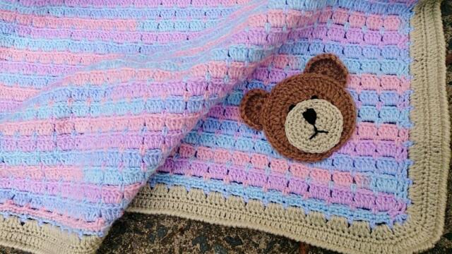 Crochet Baby Blanket. Unisex Crocheted Teddybear Afghan - image 1