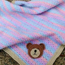 Crochet Baby Blanket. Unisex Crocheted Teddybear Afghan - thumbnail 3