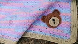 Crochet Baby Blanket. Unisex Crocheted Teddybear Afghan